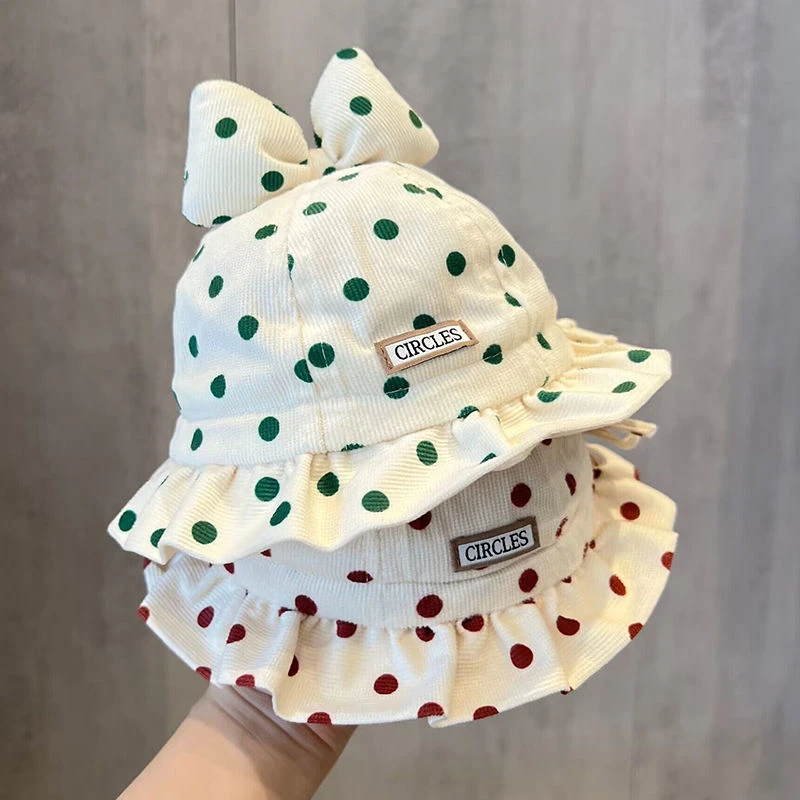 波点婴儿帽子洋气春秋款宝宝渔夫帽可爱公主风男女童冬季防风盆帽