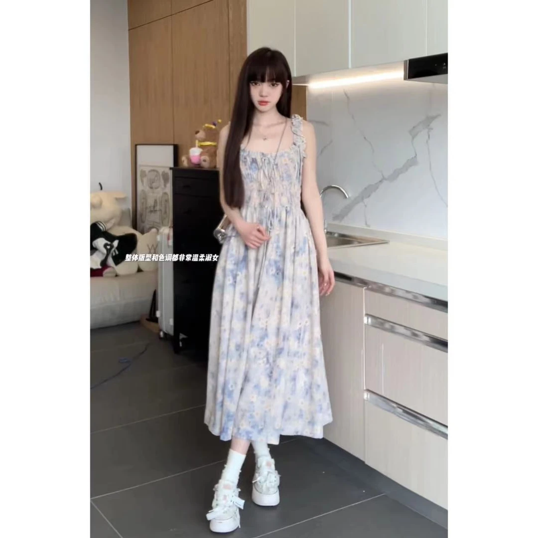 BAOZI氧气女友 2023新款夏季碎花复古雏菊茶歇小众法式气质连衣裙