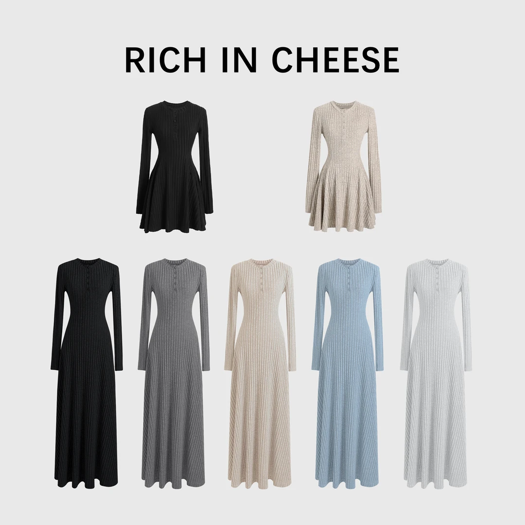 RICHINCHEESE 韩漫天菜【系列合集】 磨毛坑条针织时尚显瘦连衣裙