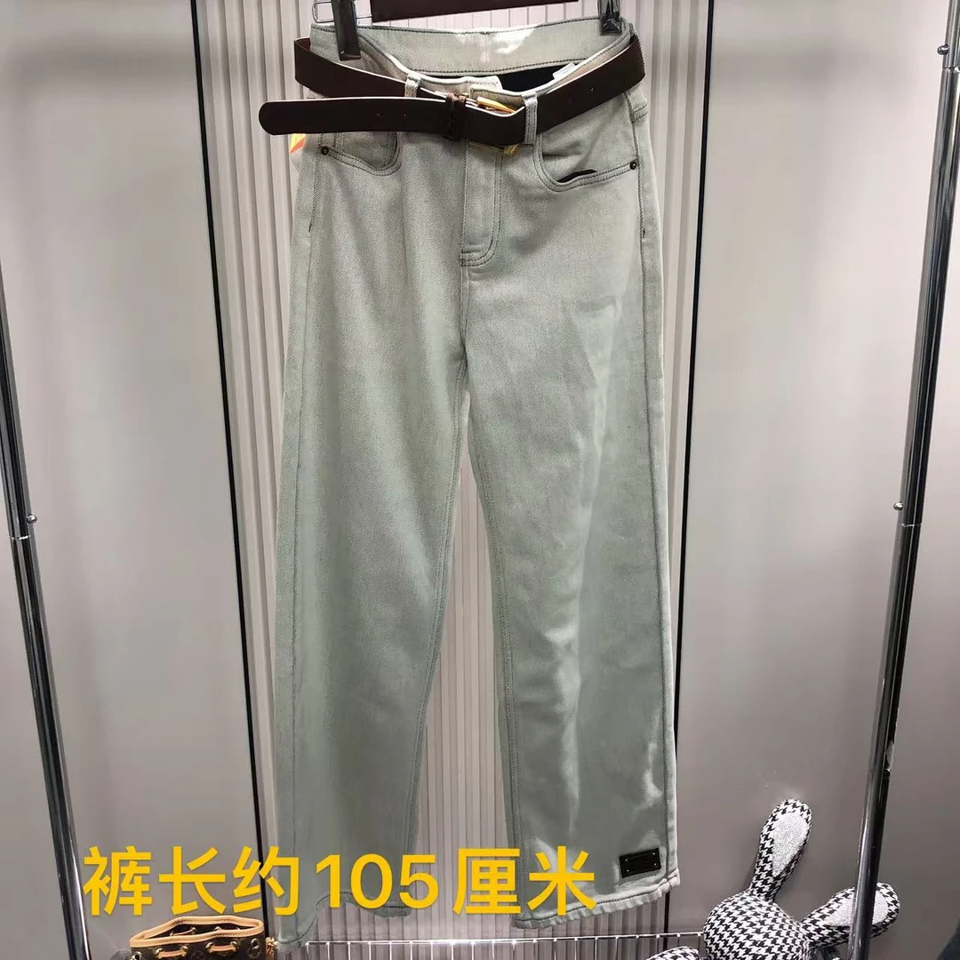 <小勋优选>22167-1净版裤脚小皮标加绒牛仔裤(预售)