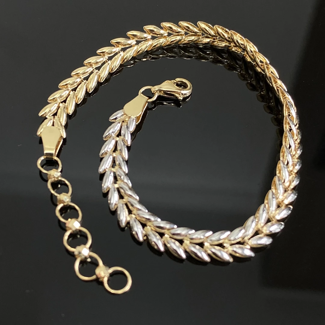 18k双色金麦穗女气质素金ins风时尚百搭