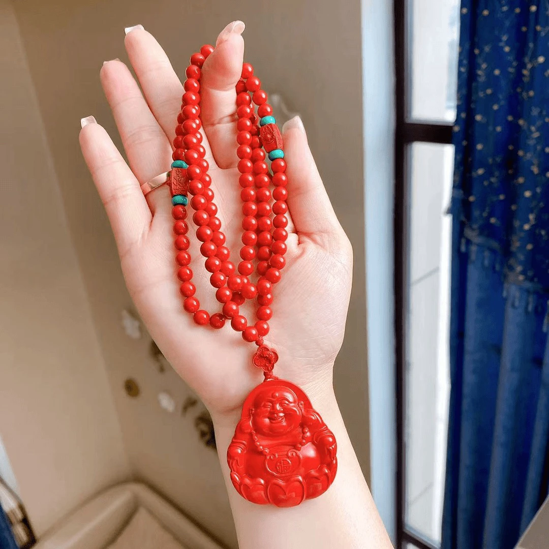 含辰砂工艺品2407020067 HN 朱砂弥勒佛毛衣链