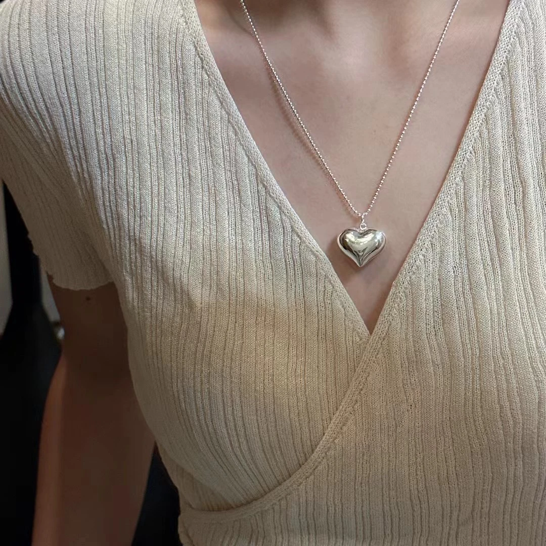 坠链均925银 《米珠爱心》ins设计师款简约风轻奢款爱心米珠项链