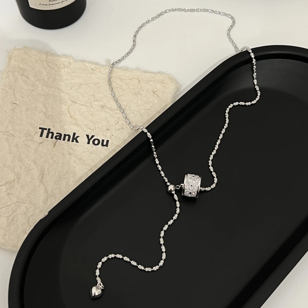 坠链均925银合成锆石 《迷人微笑》设计师轻奢米粒抽拉拼接锆锆项链