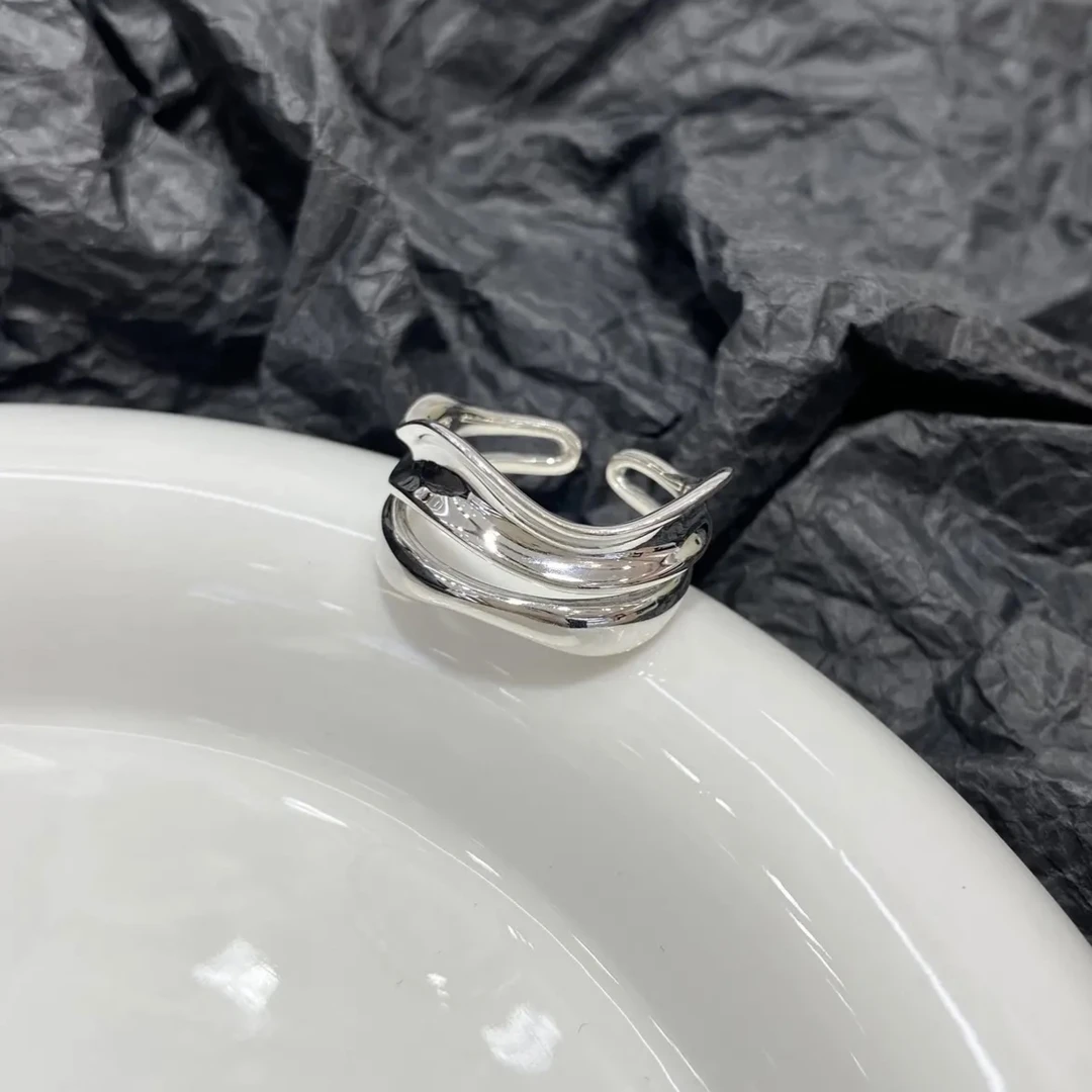 925银戒指 《波浪》定制款双层波浪戒指063876