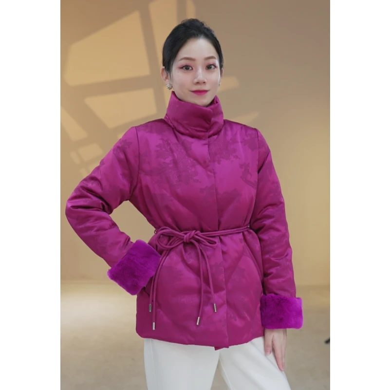 24秋冬款收腰围脖百搭保暖梅紫色鹅绒服 880017