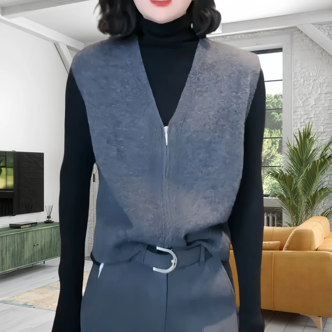 气质显瘦百搭针织背心马甲女士秋冬款大码宽松韩版双拉链V领开衫