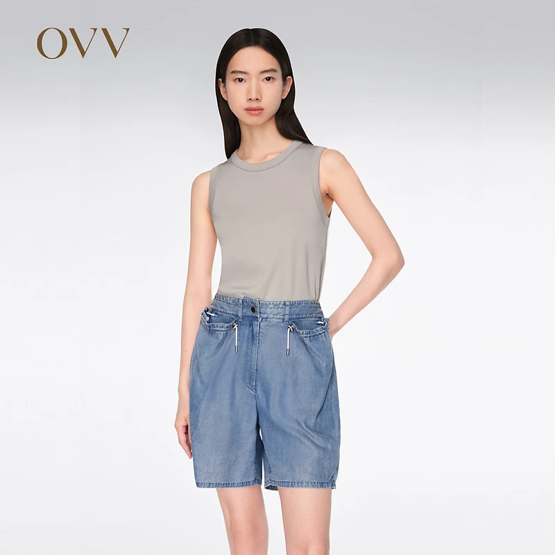 OVV春夏新款女装基础圆领罗纹无袖休闲背心T恤