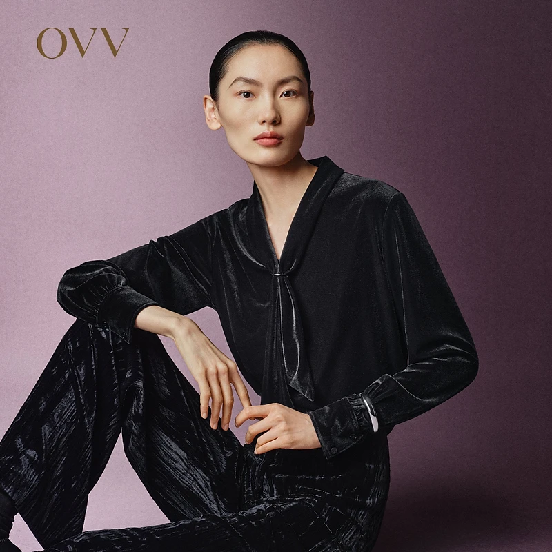 【极夜丝绒】OVV秋冬新款女装时髦套头长袖休闲上衣GNZCJ34102A