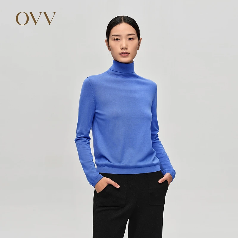 【可机洗黄金羊毛】OVV秋冬新款女装刺绣高领长袖针织衫上衣