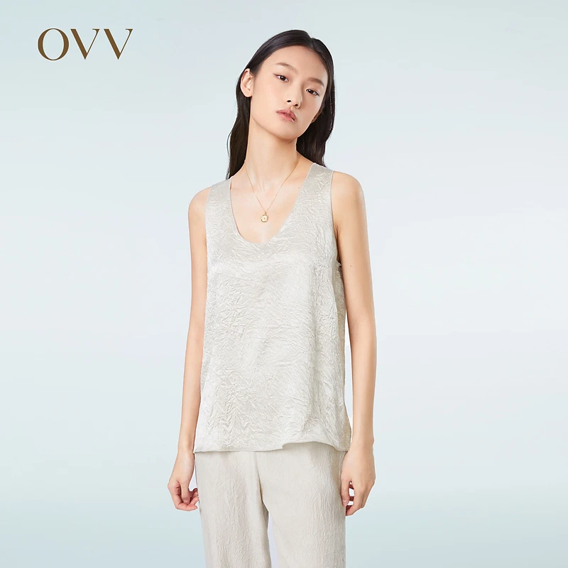 OVV春夏新款女装二醋酸精致经典H型圆领吊带衫无袖背心