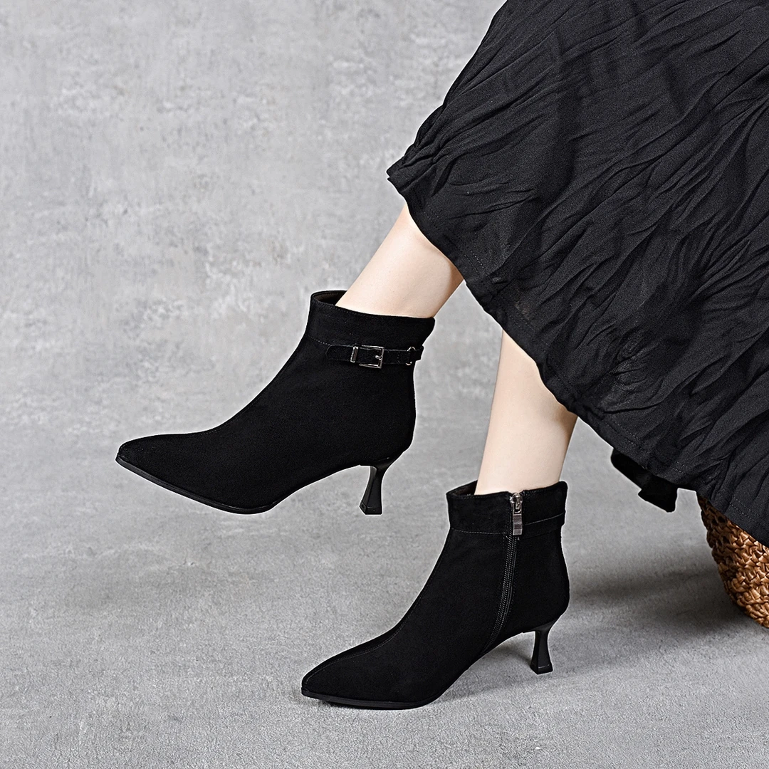 2025秋冬季高跟鞋百搭女鞋细跟时尚英伦尖头瘦瘦靴短靴气质性感短