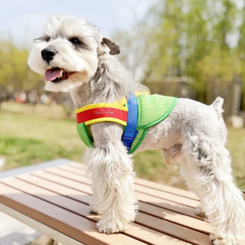 （巴仔原创）雪纳瑞泰迪夏季立体网眼超透气耐磨牵引胸背马甲可定制