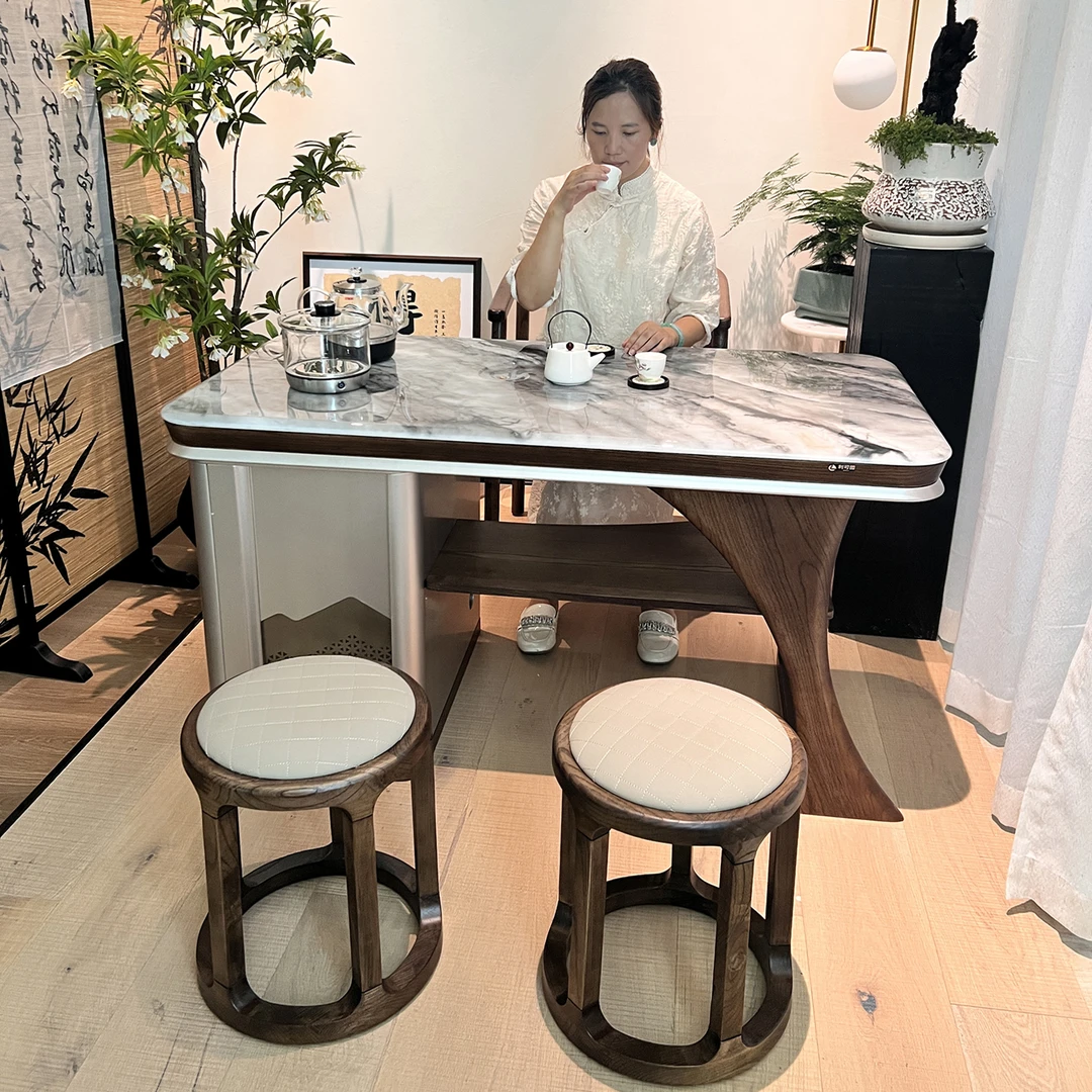 壹官堂阳台岩板茶桌2024新款小型高端实木小茶台轻奢现代高级感