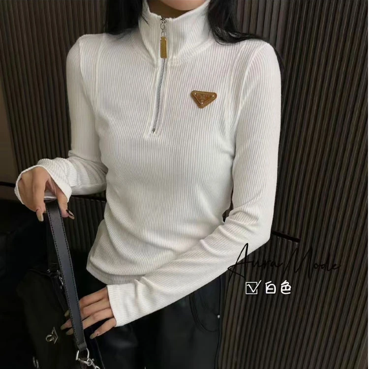 欧货高级感三角标设纯色针织高领上衣女2024秋冬新款修身打底衫潮