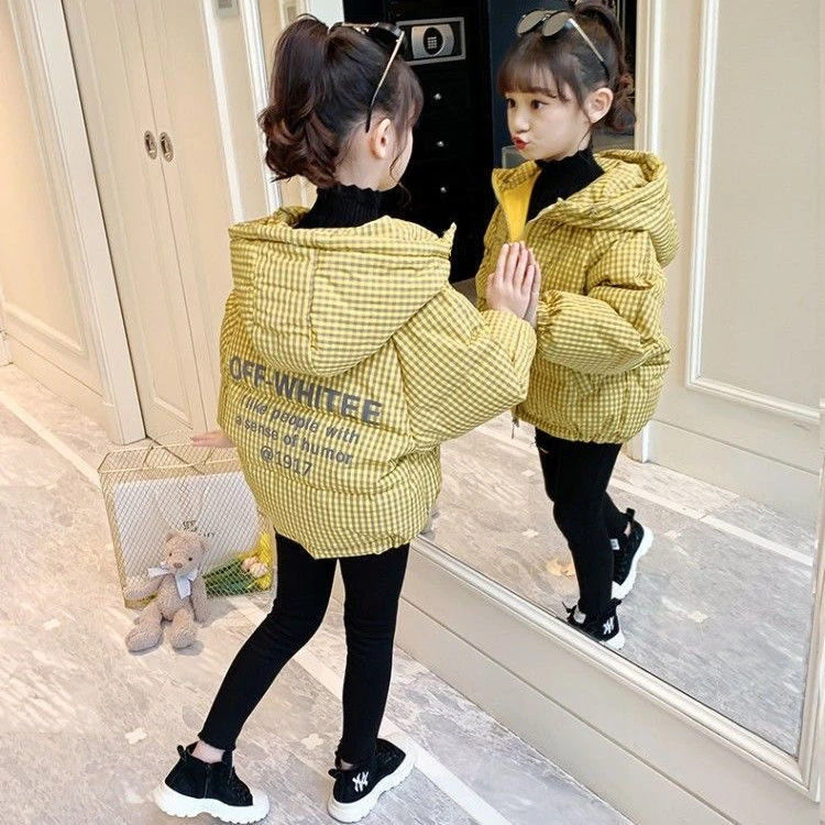 女童棉服新款冬装洋气儿童短款格子面包服中大童棉衣爆款外套