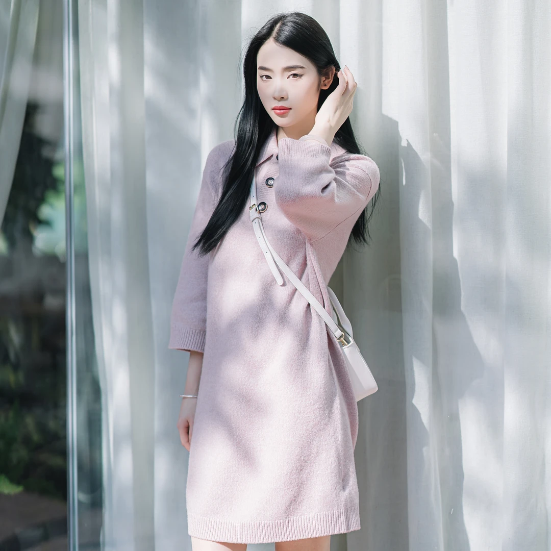 哥弟连衣裙新款秋冬爆款羊绒毛衣宽松保暖纽扣正品裙子1599030