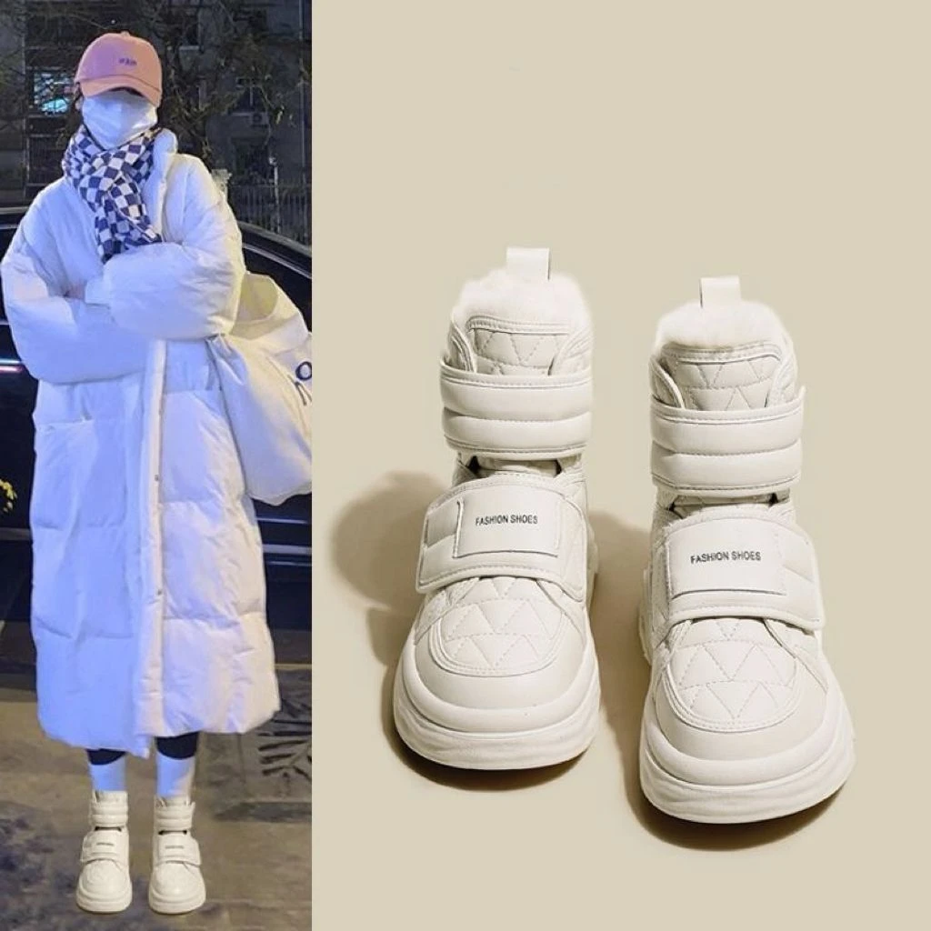 溯源好物雪地靴女2023新款冬季加绒加厚羽绒棉鞋魔术贴松糕厚底棉