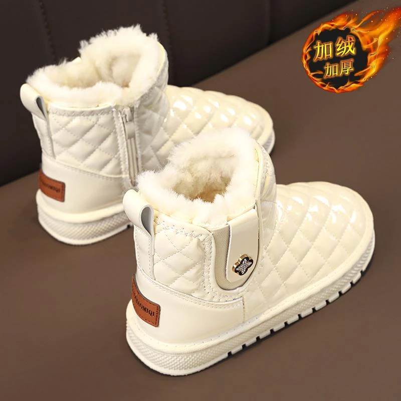 ABCND女童雪地靴冬季2023新款儿童皮毛一体保暖短靴小女孩加绒防