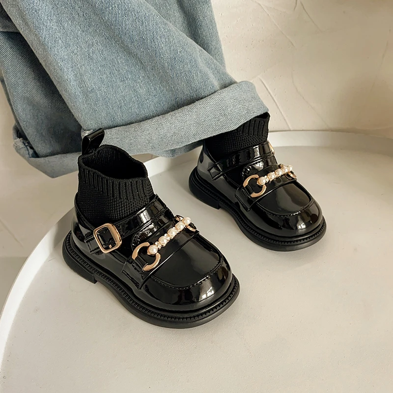 15-30码女童鞋子女宝宝皮靴黑色秋季小童单靴春秋款公主鞋袜子靴