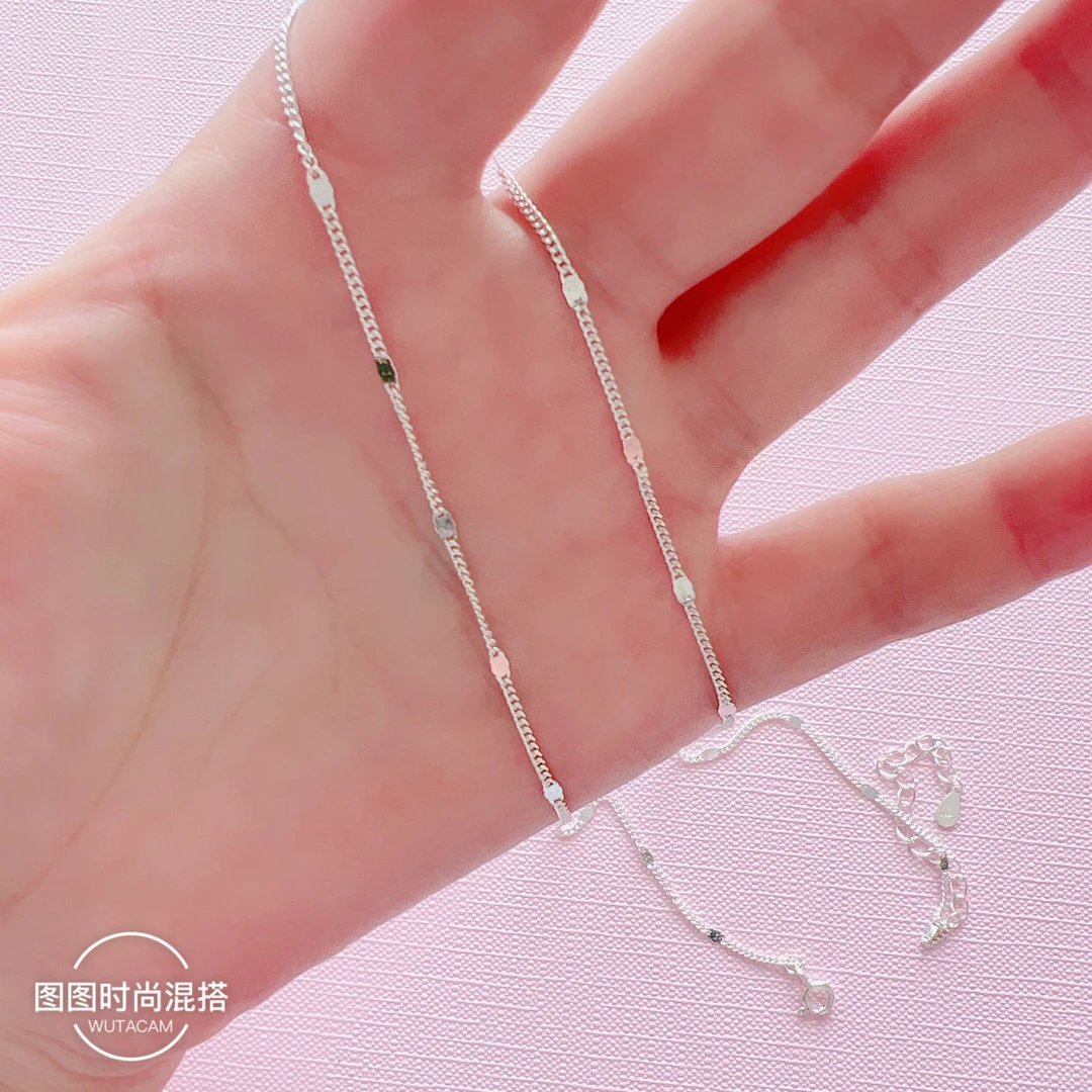链子925银 侧身亮片银链子  【宠粉款】 项链   手工  气质   时尚