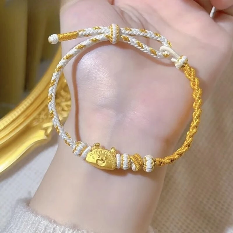 黄金足金999生肖饺子龙手链转运珠本命年手绳情侣女友