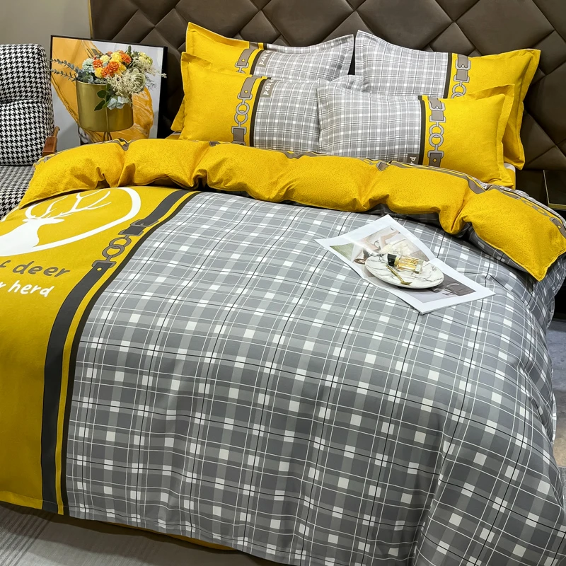 高档磨毛加厚床上用品单人被套床单双人宿舍简约印花件套亲肤