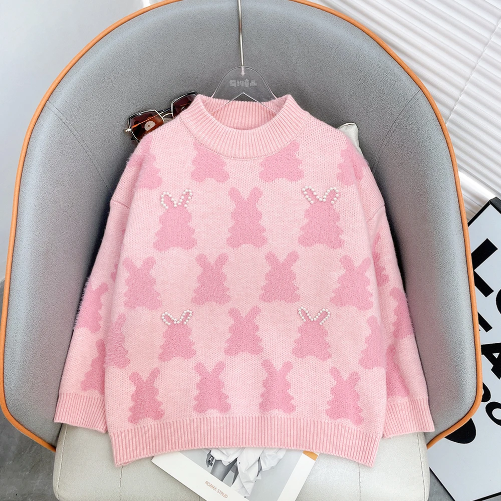 冬季新款女大童针织衫儿童洋气时尚毛衣圆领套头M-zb2430简约童品