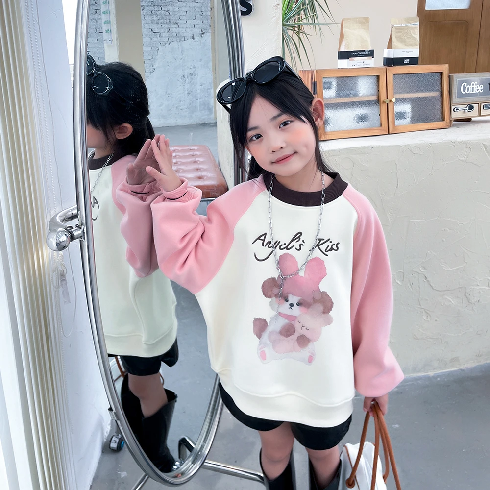 冬季加绒卫衣新款2023年女童宝宝儿童洋气卡通 W-zb2220 简约童品
