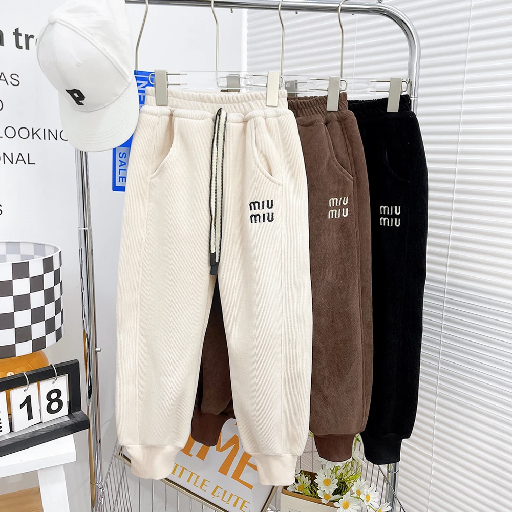 冬季新款加绒加厚裤子男女大童百搭休闲宽松保暖K-zb2347简约童品