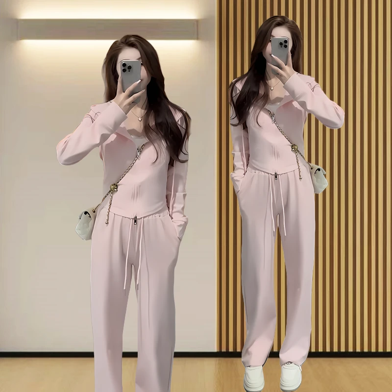 2025秋季新款两件套时尚套装女纯色休闲洋气显瘦休闲减龄百搭套装