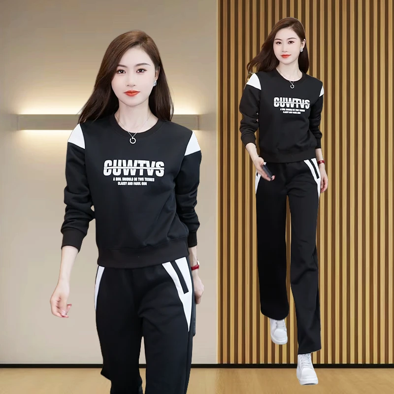 【棉】两件套套装2025秋冬新款印花拼接时尚洋气休闲百搭显瘦套装女