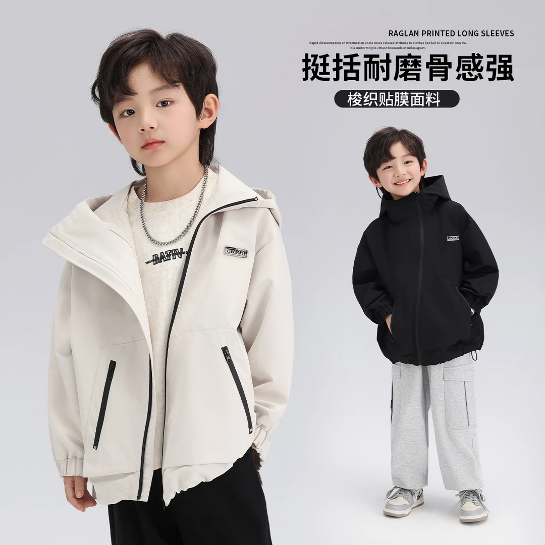 【雾灰河畔  布丁哈鲁】男童休闲防风耐磨时尚梭织风衣外套B41CT065