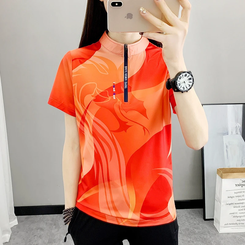 弹力印花户外运动速干衣女春夏季短袖t恤健身跑步宽松上衣休闲