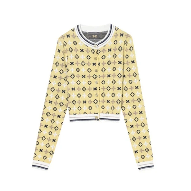 刘亦菲同款提花圆领时尚气质百搭显瘦秋冬针织毛衣开衫外套上衣女