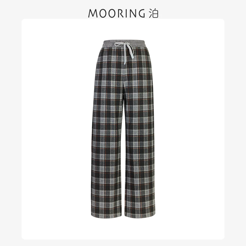 MOORING泊-天放系列 | 新款经典格纹抽绳高腰直筒休闲裤