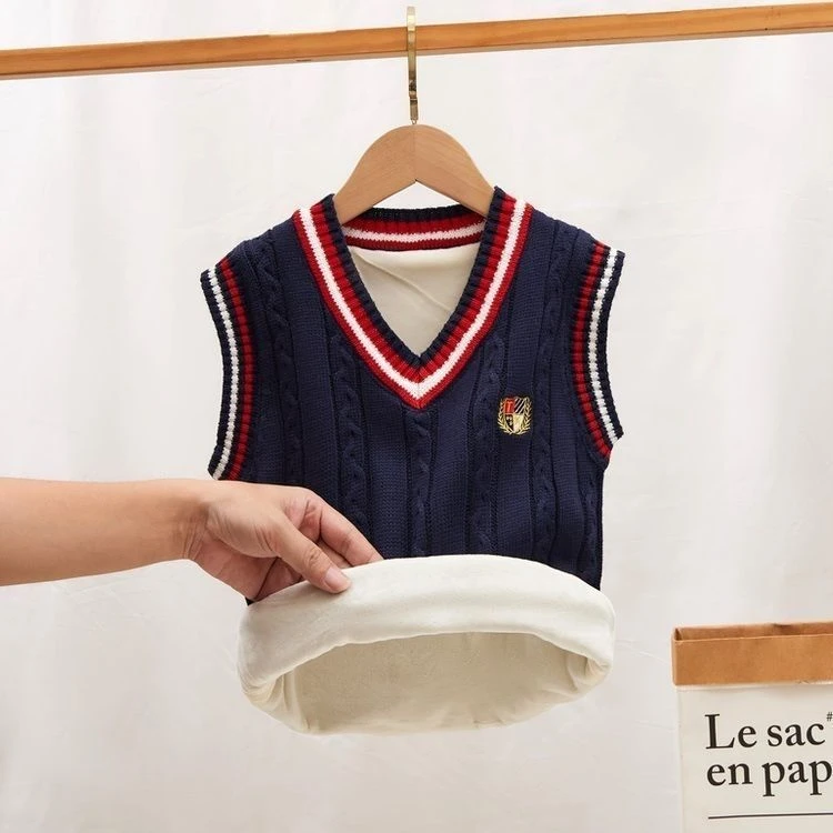 （加绒马甲）秋冬季新款男女童加绒加厚毛衣马甲儿童保暖背心洋气