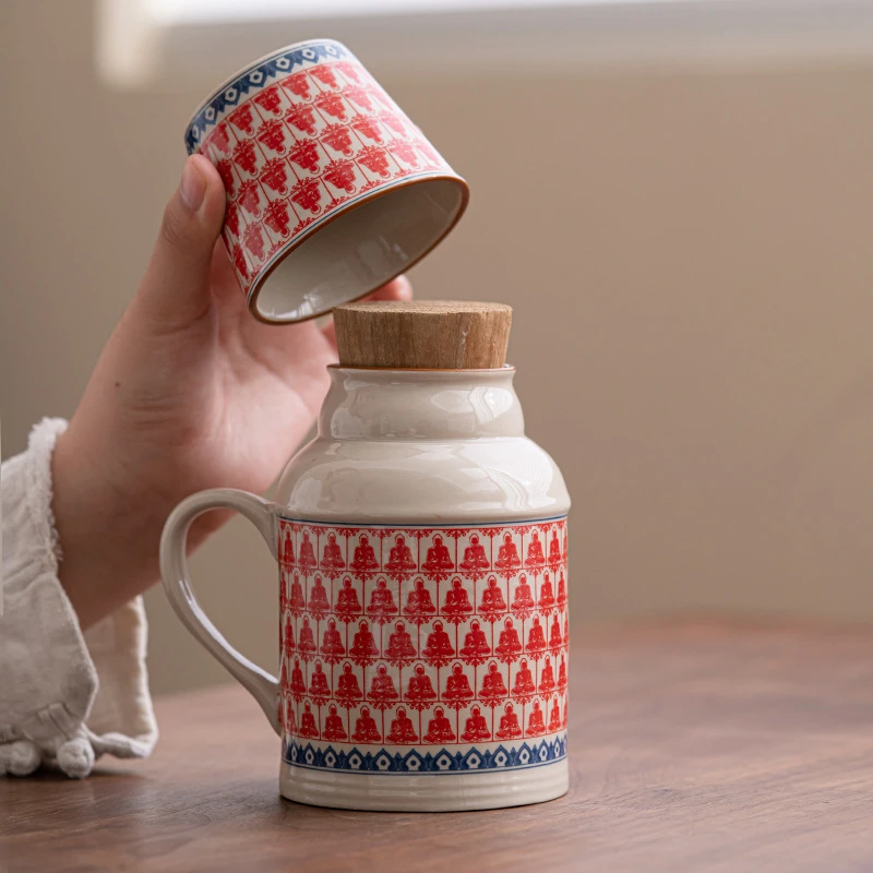 汝窑小暖壶马克杯带盖陶瓷焖茶杯中式大容量保温瓶办公杯子带手柄