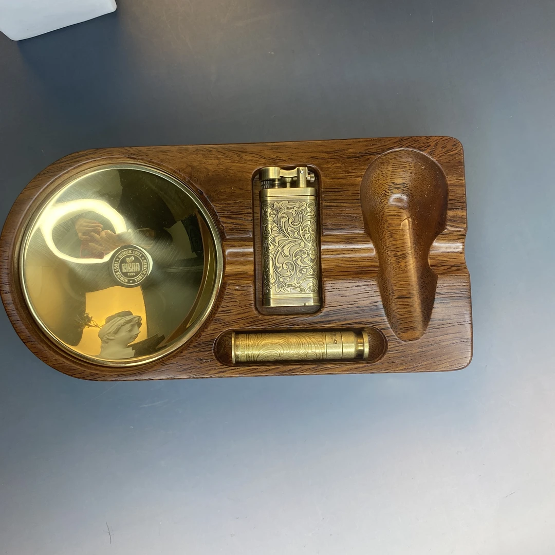 季风木质醒草盘单品草盘压棒打火机一套