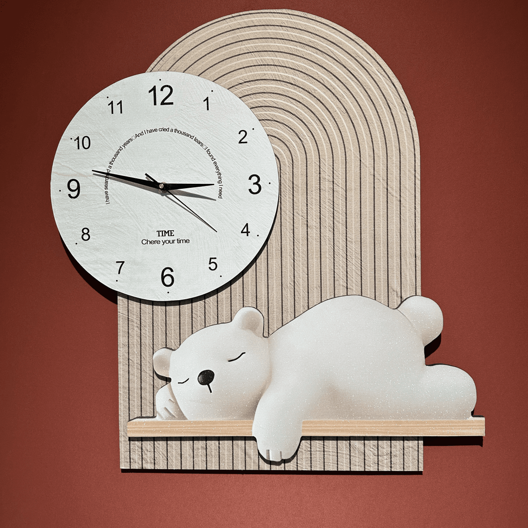 奶油风餐厅装饰画时钟表暴力熊客厅饭厅背景墙挂画卡通创意壁画