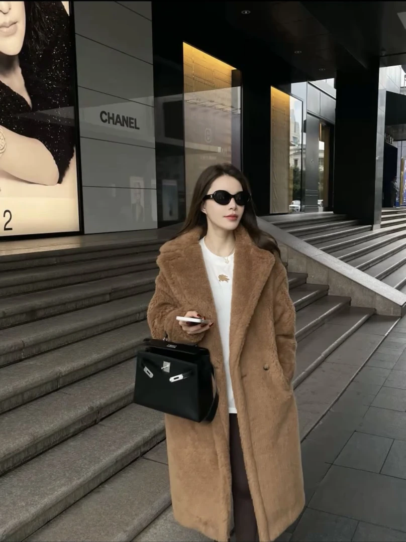 BIG WHITE REMADE“芬兰泰迪熊”气质长款驼色大衣23189