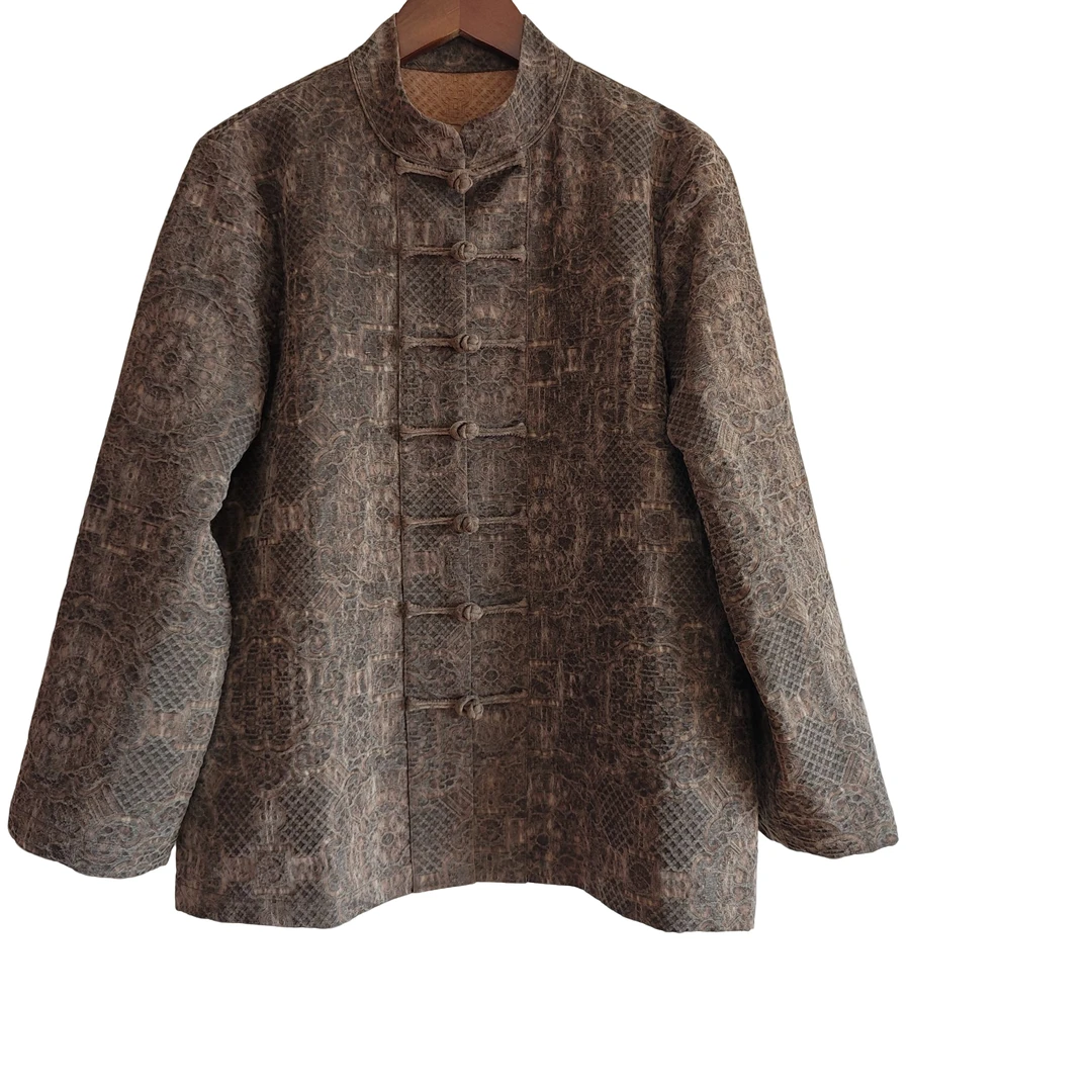 团花油丝对襟上衣，百分百油丝，香云纱工艺，面料透气