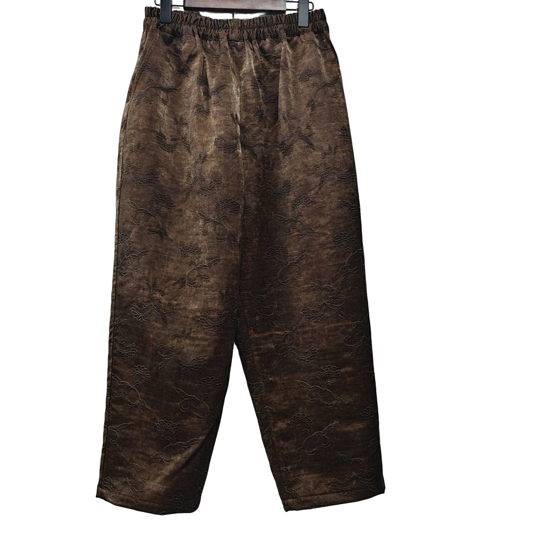 油丝凤尾花直筒裤，百分百油丝，面料透气