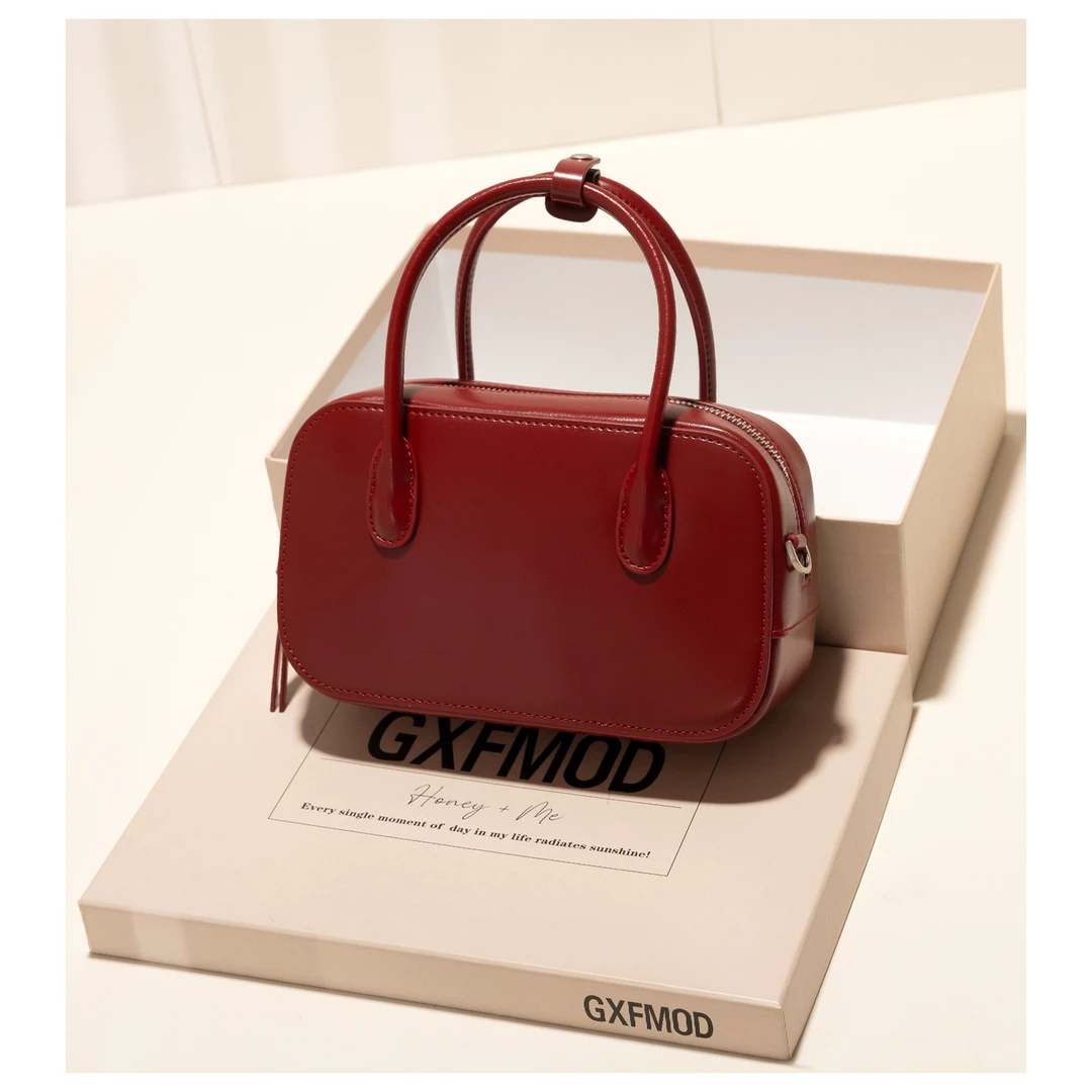 GXFMOD新款复古牛皮手提包包女喜庆新娘结婚包2025本命年红色包包