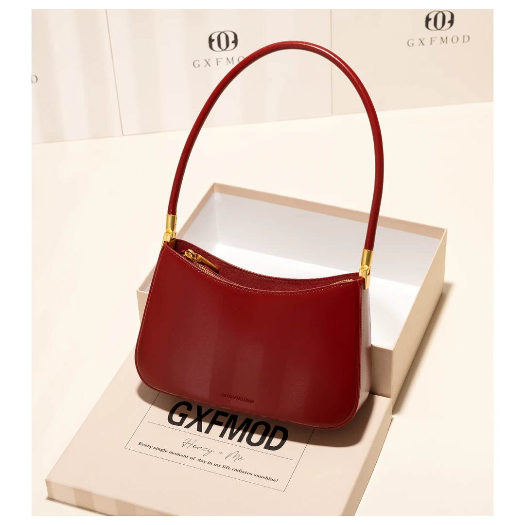 GXFMOD小众设计高级感牛皮包女复古红色法棍包2025新款洋气腋下包