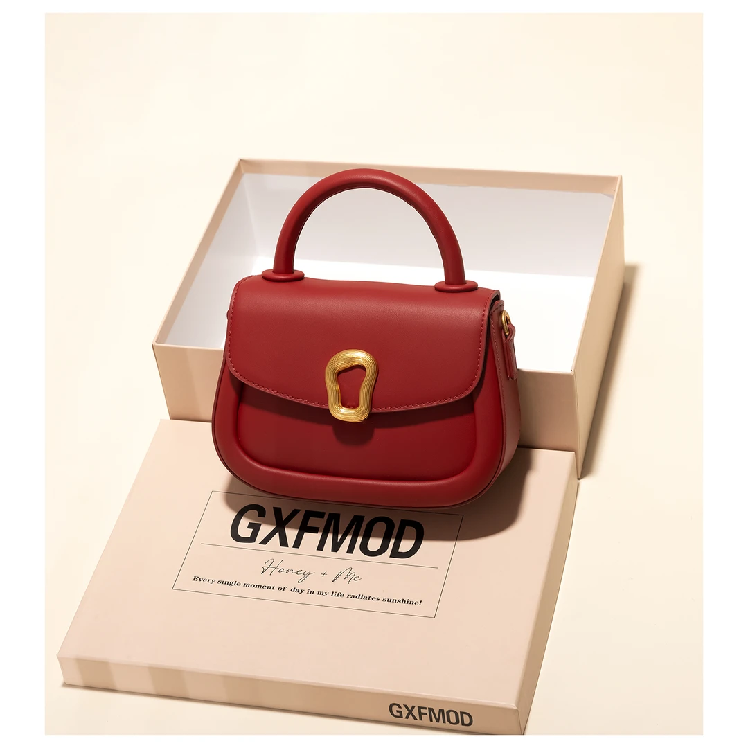 GXFMOD原创设计牛皮结婚包2025流行红色新娘包单肩斜挎手提女包