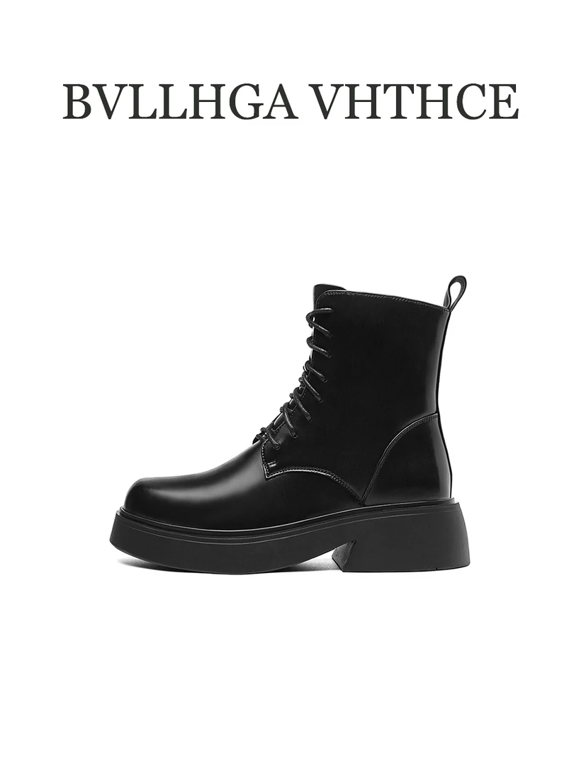 BVLLHGA VHTHCE品牌 胎牛绑带拉链马丁靴简约风百搭真皮女靴 663