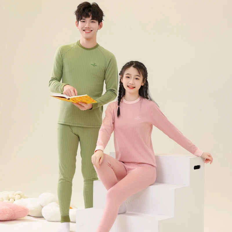 中大童秋衣秋裤男女童肤暖绒磨毛青少年保暖内衣套打底家居服睡衣