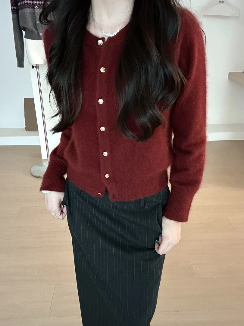 【矜贵千金】秋冬柔软浣熊毛圆领气质小香风百搭开衫