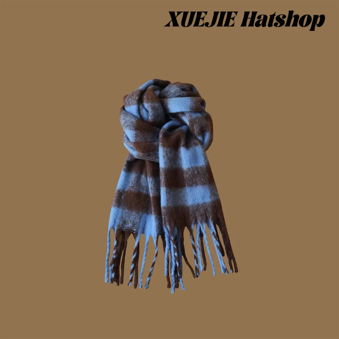 2024冬季格子流苏韩版ins复古围巾 情侣款时尚百搭保暖围脖男女